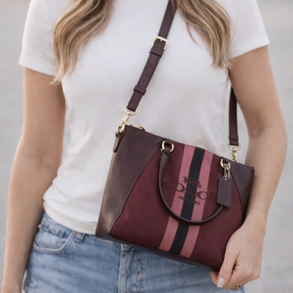 Coach Horse and Carriage Jacquard Prairie Satchel Tote in Oxblood NWOT - Picture 14 of 15